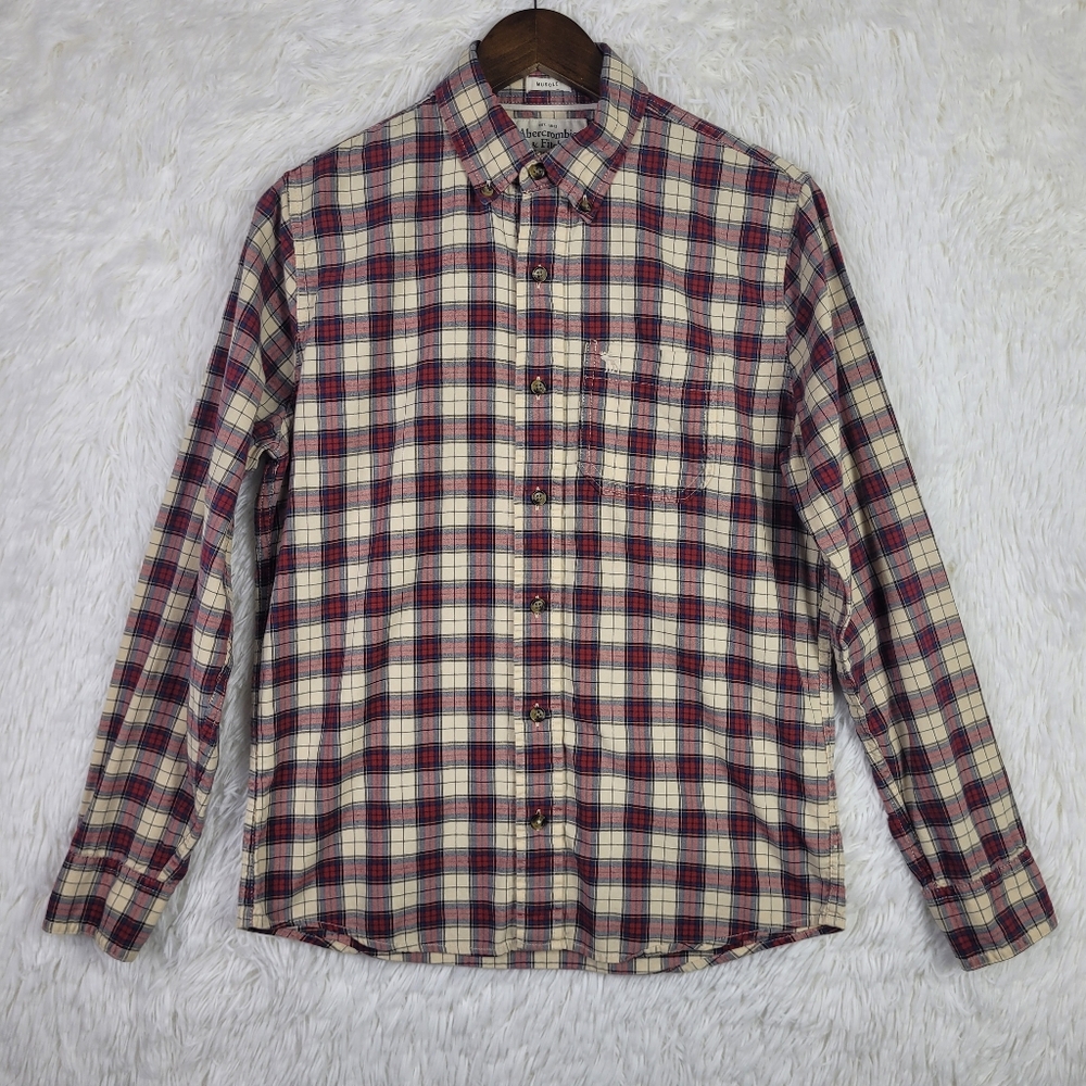 Sm Abercrombie Fitch Mens Muscle Plaid Long Sleeve Button Down Preppy Moose Y2K